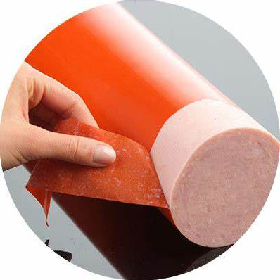Calibre 19 mm Calibre 220 mm Cássado de salsicha artificial impresso Filme de embalagem de alimentos de plástico Nylon PA / PVDC